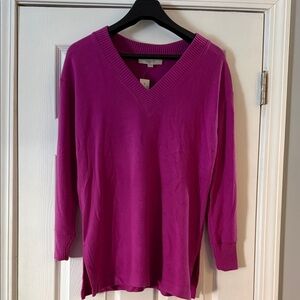 LOFT V-Neck Sweater - Bright Pink